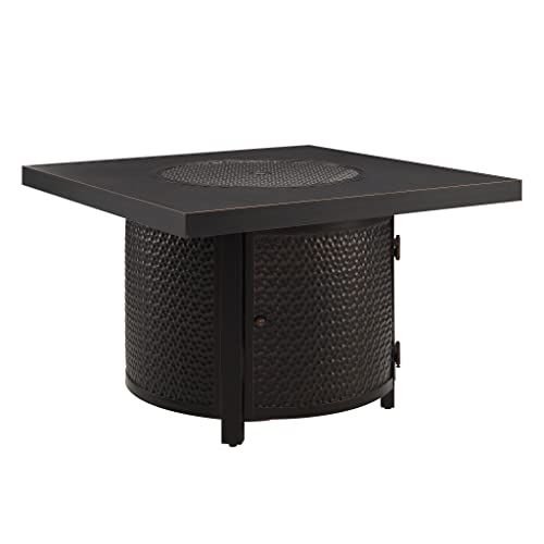 Fire Sense Clayton Propane Gas Fire Pit Table, 55,000 BTU, Hammered Bronze