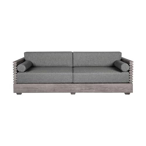 Armen Living Vivid Outdoor Patio Sofa in Gray Eucalyptus Wood with Gray Olefin Cushions