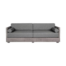 Armen Living Vivid Outdoor Patio Sofa in Gray Eucalyptus Wood with Gray Olefin Cushions