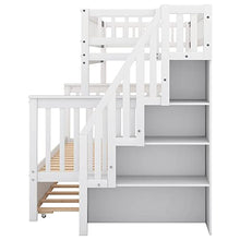 BOVZA Wooden Twin Over Full Bunk Bed with Trundle & Storage Staircase White