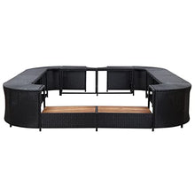 Square Spa Surround Hot Tub Furniture with Integrated Step, Black PE Rattan and Solid Acacia Wood Frame, 105.5-inch Outdoor Garden Hot Tub Enclosure