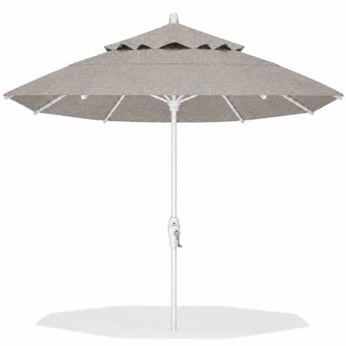 Treasure Garden 11ft Double Wind Vent Patio Umbrella – Outdoor Market Umbrella – Deluxe Auto-Tilt – White Aluminum Frame (Sunbrella, Cast Silver)