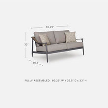 Signature Design by Ashley North Island Outdoor Loveseat, Powder-Coated Aluminum Frame, UV-Resistant Nuvella Fabric Cushions, Contemporary Porch and Patio Seating, Gray/Wood Tones