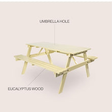 JONATHAN Y Shoreham Eucalyptus Wood Outdoor Picnic Table, 59", Almond