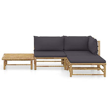 KPOTUERTU 4 Piece Bamboo Patio Lounge Set with Dark Gray Cushions, Modular Outdoor Seating with Removable Washable Covers