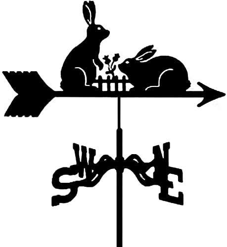 Metal Wind Vane Garden Rabbit with Roof Mount Weathercock Wind Direction Indicator Retro Garden Shape Metal Weathervane Stainless Steel Weathervane for Garden Gazeb