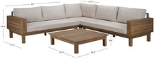 SAFAVIEH Outdoor Patio Furniture Collection - Napoli Oak Brown & Cream Solid Wood 4-Piece Sectional Sofa Set with Coffee Table, Durable Cushions, Modern Outdoor Seating (PAT6806B)