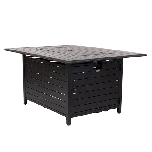 Fire Sense 61898 Longmont Aluminum Convertible Gas Fire Pit Table 55,000 BTU Multi-Functional Outdoor Firepit with Fire Bowl Lid, Nylon Cover & Clear Fire Glass - Bronze Finish - Rectangular 48"