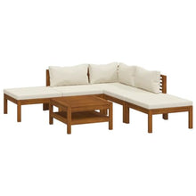 VGLQNRPT 6-Piece Patio Lounge Set with Cream Cushions, Solid Acacia Wood Outdoor Sofa and Coffee Table Modular Furniture for Garden Terrace