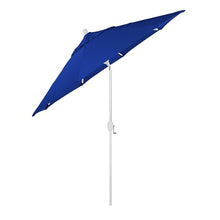 California Umbrella 12-Year-Non-Fading, 9Ft Premium Sunbrella Patio Umbrella, Hand-Crank, Button-Tilt, White Frame, True Blue Fabric