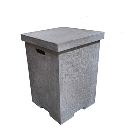 AMS Fireplace | Elementi Tall Light Grey Square Travertine Propane Tank Cover | Concrete GFRC Base | Dimensions: 17.7 x 17.7 x 24.4 inches | Complement HAMPTON, and Others Fire Pit Tables Perfectly