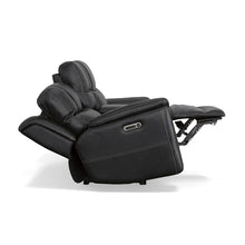 Flexsteel Crew Power Reclining Loveseat with Console, Black Leather, Zero Gravity, Triple Power Headrest & Lumbar, USB Charging, Cup Holders, Storage Console, Ergonomic Home Theater Seating