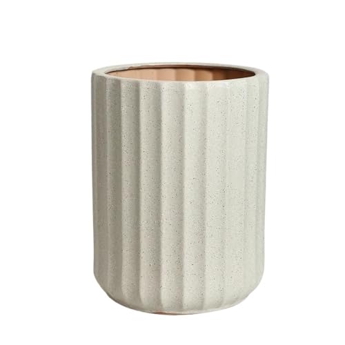 Tall Round Plant Pots with Striped Pattern, Coarse Ceramic Planters with Drainage Holes for Indoor and Outdoor Plants, Flowers, with Black Speckles Flower Planter