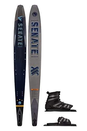 Radar 67 Graphite Senate Waterski w/ Vector Boa Boot Navy/Gun Metal/Carbon