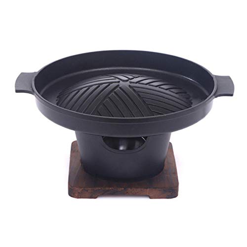 NEWCES Barbecue Desk Mini Japanese Style BBQ Grill Portable Tabletop ?Barbecue Stove ?with Wooden Base Suitable for 1-2 People for Yakiniku Robata Yakitori Takoyak Tabletop Barbecue (Size : Large)