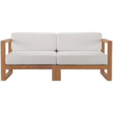 Outdoor Escape White 2-Piece Patio Teak Wood Sectional Sofa Loveseat, Armrests, Durable, Stylish, Garden, Yard, Backyard Seating