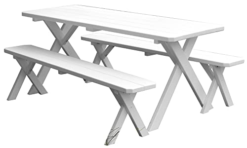 Furniture Barn USA Picnic Table with 2 Detached Benches- Pine 5ft, Painted White