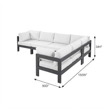 Outdoor Escape White Fabric Outdoor Patio Modular Sectional, Contemporary Style, Comfortable Back and Seat Heights, Spacious 150W X 90D Inches