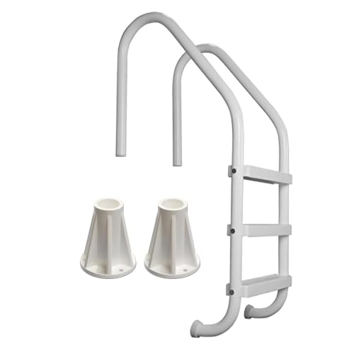 3 Step Inground Pool Ladder & 6 in Ladder Surface Mounting Base, White
