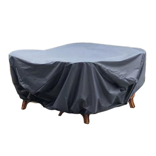 Round Patio Table Cover, Outdoor Patio Furniture Cover 420D Oxford Double-Sided Waterproof with Drawstring, for Outdoor Dining Table Chairs(Size:420×95cm/165×37n,Color:Gray)