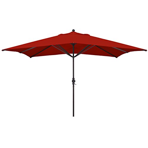California Umbrella 11' x 8' Rectangle Aluminum Market Umbrella, Crank Lift, Bronze Pole, Sunbrella Jockey Red