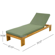 Christopher Knight Home Mona Set of 4 Acacia Wood Chaise Lounge Chair Outdoor with Removable Cushion, Patio Chaise Lounge with 5-Position Adjustable Backrest, Recliner Chair for Poolside, Green+Teak