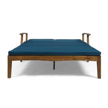 Benzara Hoye Double Chaise Lounger Recliner Bed, Outdoor, 79 Inch, Acacia Wood