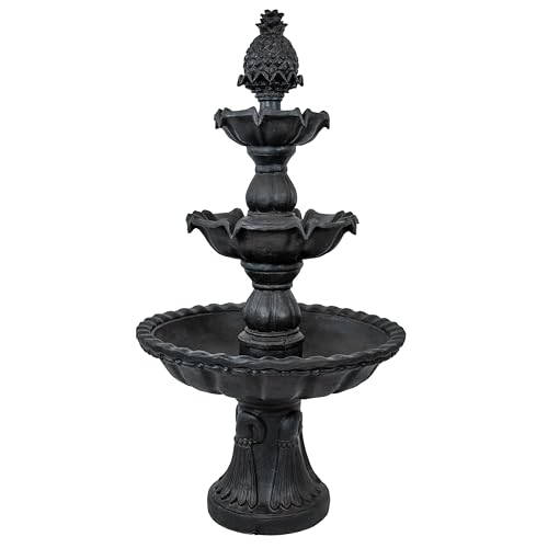 Sunnydaze 57" 3-Tier Outdoor Water Fountain, Pineapple Top, Deep Espresso