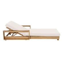 Merax Acacia Wood Chaise Lounge with 2 Double-Fold Cushion Chaise, Cream