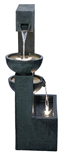 Hi-Line Gift Ltd. Contemporary Semi-Circle Tiered Fountain Outdoor with Warm White LEDs, Gray