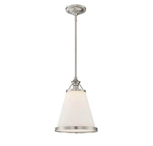 Savoy House 7-130-1-SN Ashmont Vintage Industrial Bohemian White Opal Glass Pendant, 1-Light 60 Watt, 21" H x 13" W, Satin Nickel