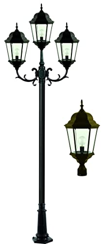 DABMAR LIGHTING GM2303-LED30-BZ 3 Light Post Top Fixtures w/Clear Glass 30 Watt LED 85-265 Volts, Bronze