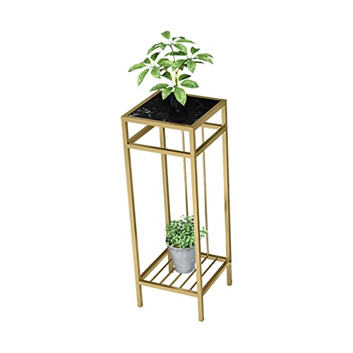 2-Layer Sofa Table, Square End Table with Iron Frame, Marble, Lamp Table for Small Spaces Florist's Coffee Shop(Size:60CM,Color:Black)