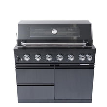 Six Burner Outdoor Gas Grill Island with Electric Spit Kit, Infrared Rear Heater,Stainless Steel Grates,Warming Rack,Lights,Gauge,Grease Tray,Storage Cabinets,Castor Wheels,Bottle Opener (Black)