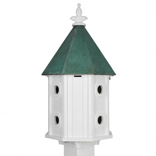 NC Birdguy Handmade Patina Copper Roof Two-Story Birdhouse (H14V)