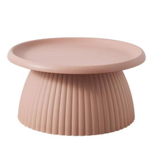 DHXIAMZ Nordic Round Pedestal Coffee Table - Pink Ribbed Plastic Side Table for Balcony & Living Room - Modern Mushroom Design - 28" L x 28" W x 14" H