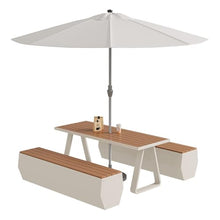 MJJRWF Outdoor Table and Chair Set with Sun Umbrella, WPC Table with 2 Benches for Coffee Shop/Restaurant/Backyard – Family Dining Patio Furniture(White,140x70x75cm)