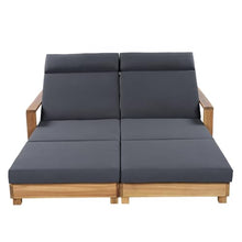 Christopher Knight Home Mari Acacia Wood Chaise Lounge Chair Outdoor, Spacious Double Outdoor Chaise Lounge With 4-Fold Cushions, 4 Position Adjustable Backrest Pool Lounger, Light Natural + Dark Grey