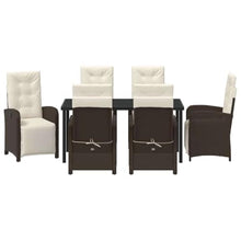 WHOPBXGAD 7-Piece Brown Poly Rattan Outdoor Dining Set with Cushions, Patio Furniture Set with Tempered Glass Table for Garden, Backyard, Balcony - Modern All-Weather Seating Group for 6 Persons