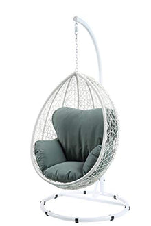 Acme Simona Patio Swing Chair with Stand, Green Fabric & White Wicker Green Fabric & White Wicker//Outdoor
