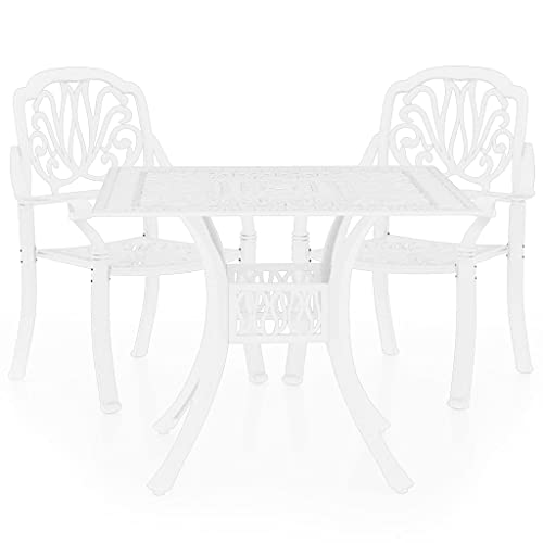 HKTMGDNG 3-Piece White Cast Aluminum Bistro Set with Umbrella Hole