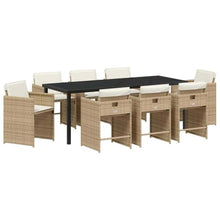 LPERTGFHU 9-Piece Poly Rattan Garden Dining Set, Patio Furniture with Table and 8 Chairs, Beige Outdoor Seating for Backyard