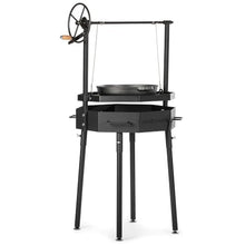 Ash & Ember Santa Maria Grill, Argentine Style Open Fire Grill, Adjustable Cooking Grate with Flywheel, BBQ Grill Comes with Cast Iron Skillet