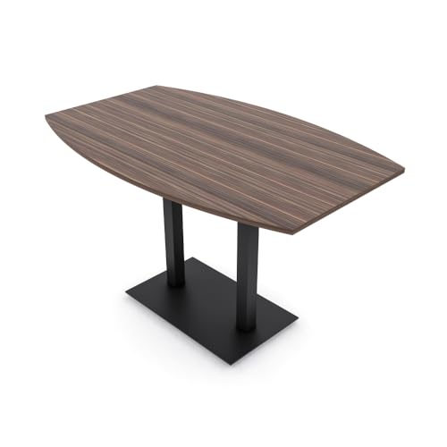 4 Person Harmony Series Standing Height Small Boat-Shaped Bistro Table with Matte Black Double Metal Base | Modern for Offices, Breakroom | Scratch-Resistant | Natural Eucalyptus - 45"d X 60"w X 43"h