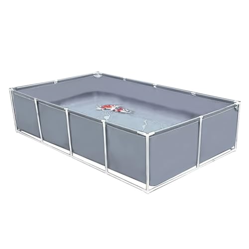 Zfmnoyev PVC Canvas Ponds with Drain Valve, Large Aquarium Pool Pond, Folding Fish Pond with Steel Bracket, Water Storage Tank, for Breeding Koi Garden Lrrigation(Gray,1x1x0.6m)