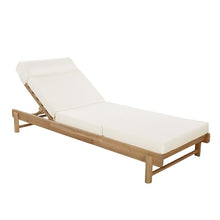 Christopher Knight Home Cole Outdoor Chaise Lounge, 4-Fold Cushion with Built-in Headrest, Acacia Wood Recliner Chair with Slatted Design, Patio Lounger with Adjustable Backrest, Light Teak+Beige