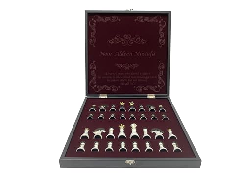 Antochia Crafts 16.5" Large Wooden Chess Set with Mosaic Details and Hand-Painted Pieces Black - Personalizable