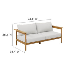 Modway Wren Teak Wood Outdoor Sofa in Natural Sail