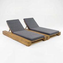 Christopher Knight Home Tory Acacia Wood Chaise Lounge Chair Outdoor Set of 2, Poolside Sun Lounger Recliner, Patio Outdoor Chaise Lounge with Cushions, Adjustable Backrest Lounge Sofa, Grey+Teak