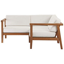 Modway Bayport Outdoor Patio Teak Wood 3-Piece Sectional Sofa Set in Natural White
